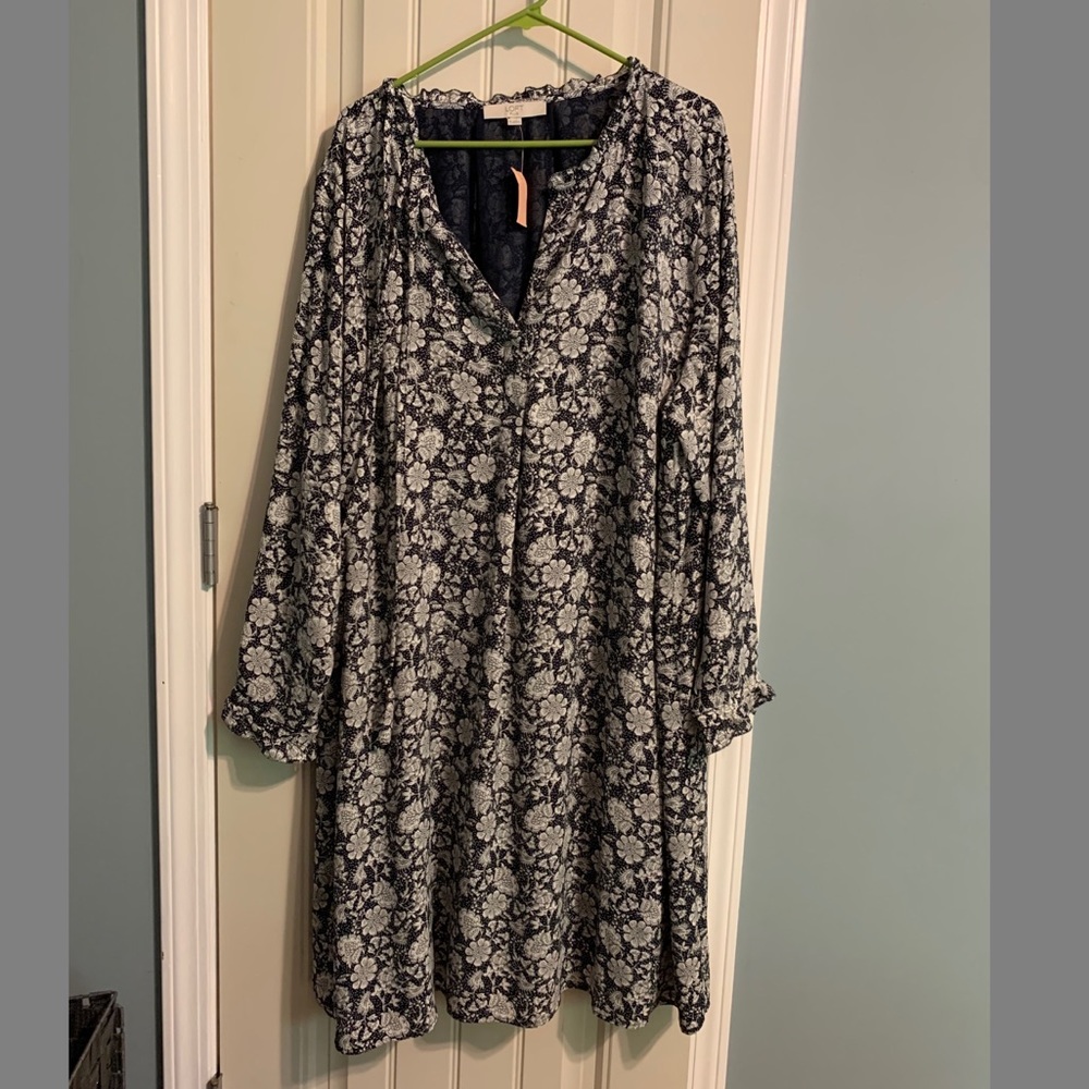 Loft Navy Blue Long Sleeve Dress